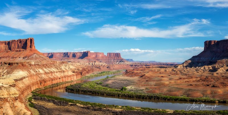 сшаб юта, каньонлендс, панорама, закат, река, скалы, небо, горы, свет, путешествие, фото-тур Закат на реке Грин Риверphoto preview