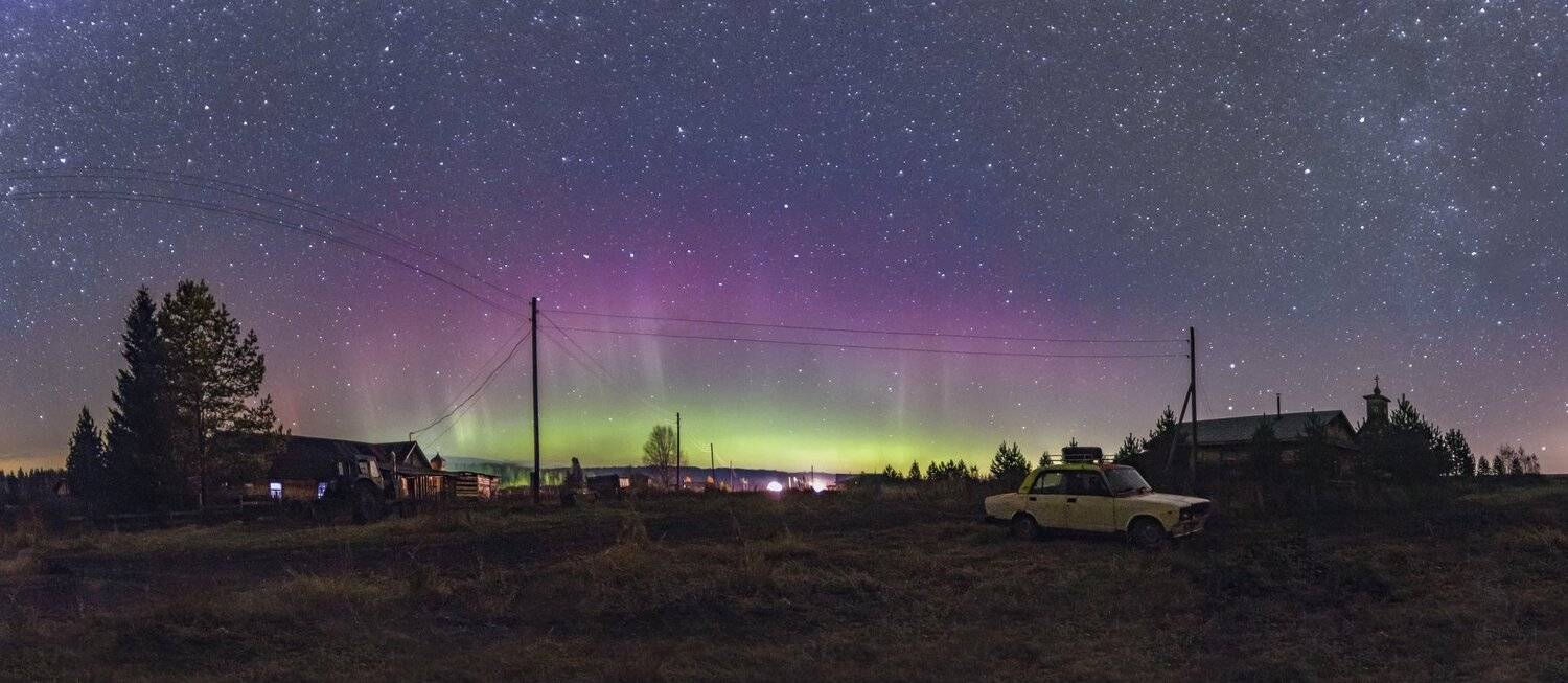 д. Захарово. Автор: Андрей Козлов пермский край, лысьвенский район,северное сияние, звезды, Андрей Козлов