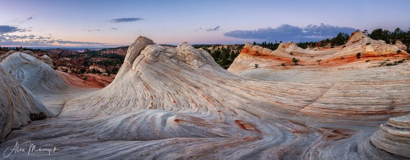 юта, панорама, рассвет, закат, сумерки, пустыня, горы, скалы, камни, волна, линии Белые Волны Ютыphoto preview