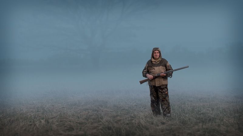 лес,туман,охотник Утроphoto preview