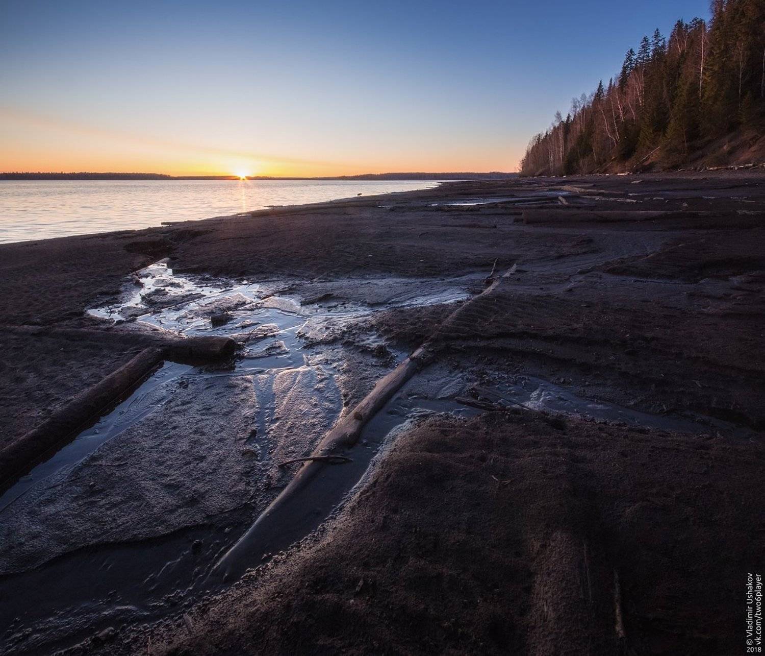 закат, солнце, вечер, берег, залив, кондас, пешково, пермский край, Владимир Ушаков