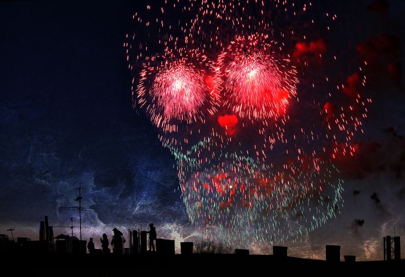 салют, монстр, череп, крыша, силуэт, труба, питер Гулять по крышамphoto preview