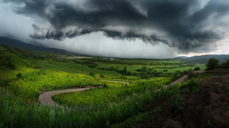 шторм, тучи, горный пейзаж, грозовые тучи, надвигается, стена дождя, драматический, панорамный Поворот не тудаphoto preview