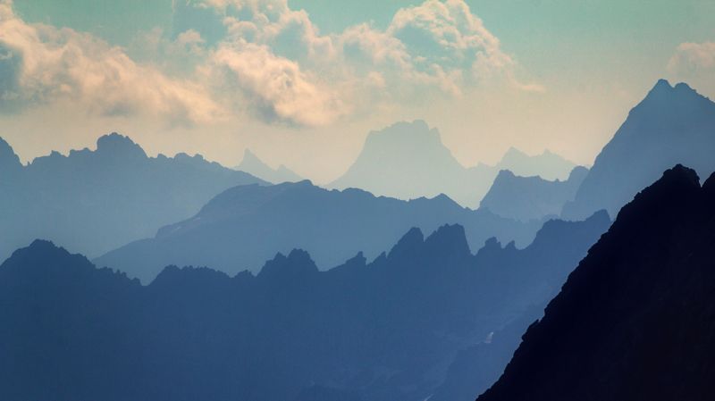 горы, перспектива, небо, облака, воздух, синий Воздухphoto preview