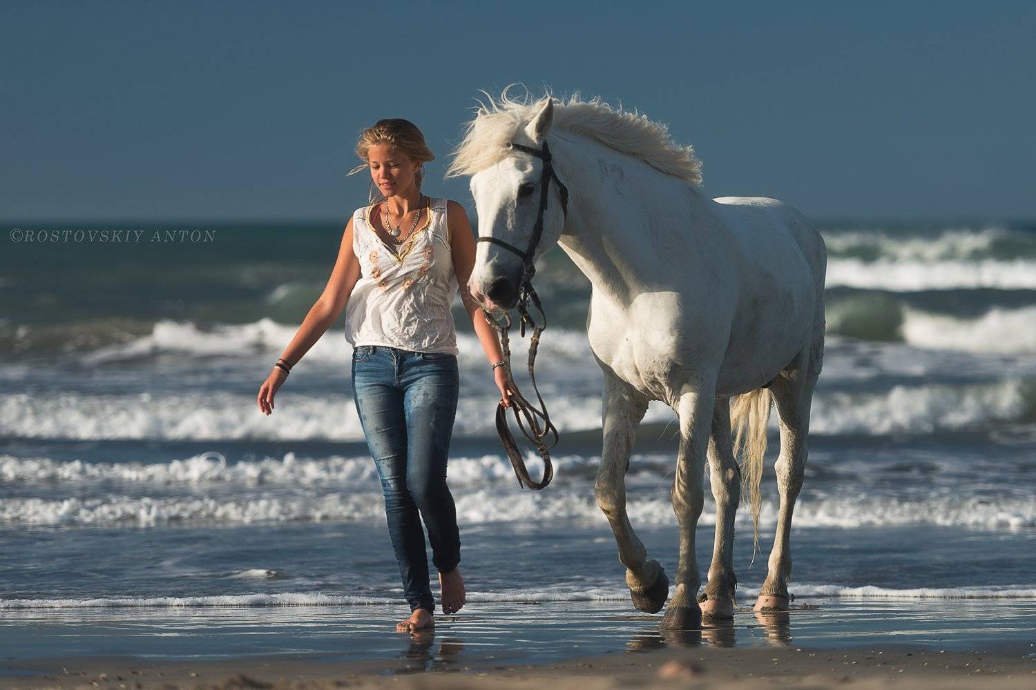 Камарг, Франция, девушка, конь, море, восход, утро, , Антон Ростовский