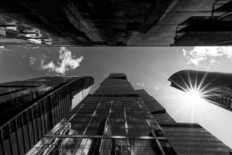 ммдц «москва-сити», ч/б, солнце, архитектура, высотки, москва-сити ММДЦ «Москва-Сити»photo preview