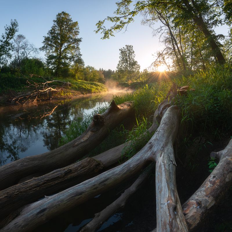 пейзаж река утро рассвет весна латвия Рассвет на рекеphoto preview