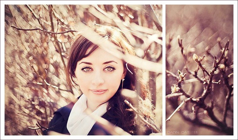 портрет, девушка, дерево, апрель, весна, ветки, почка, april, spring Глаза в глаза, один взгляд на двоих..photo preview