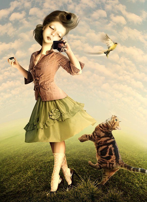 коллаж, фотоарт, фотошоп, кукла, кот, кадр Удачный кадрphoto preview