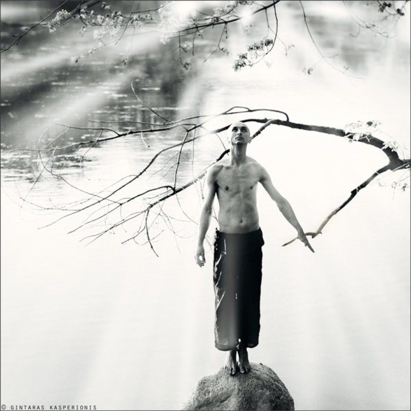 kasperionis, man, boy, alone, morning, water, stone, tree, light, fog, sky, emotion, hands, nude, body, 1x1, sqare Fireflies morningphoto preview