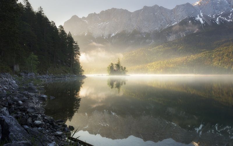 рассвет, озеро, германия, Бавария, Айбзее. Рассвет на озере Айбзее. Германияphoto preview