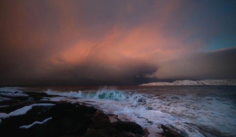 териберка, океан, кольский полуостров, тучи, берег, волны Драмаphoto preview