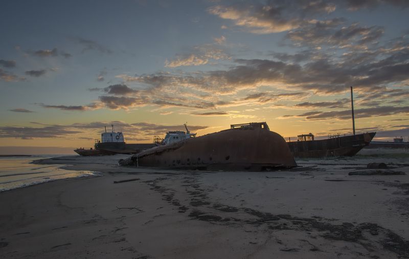 архангельская обл, белое море, закат, море, лодки, путешествия, берег Белого моряphoto preview