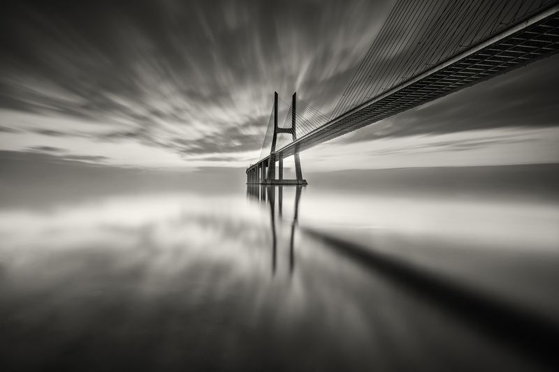 Hugo, Só, HugoSó, Nikon, d810, NikonD81, PVG, Lisboa, Lisbon, Portugal, Europe, Bridge; rio, River, Tagus, TagusRiver, Water, Clouds, LongExposure Bridge to Infinitphoto preview