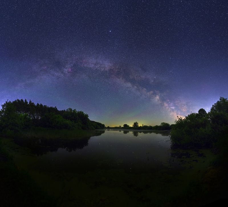 ночь панорама, ночной пейзаж, пруд, звезды, млечный путь, май, золотоноша, may, milky way, stars, night, rpond, pano, nightscape, zolotonosha Бессонная июньская ночь фото превью