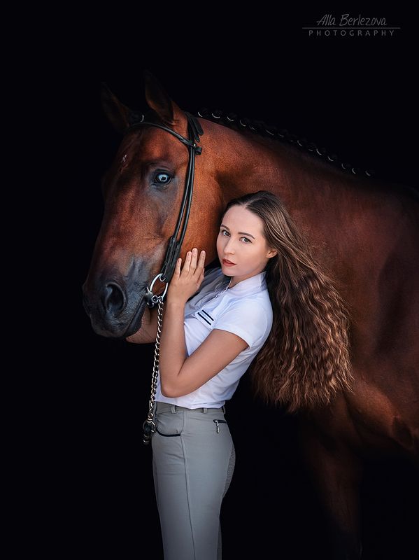 лошадь, лошади, свет, horse, horses, light, девушка, girl, black, background on blackphoto preview