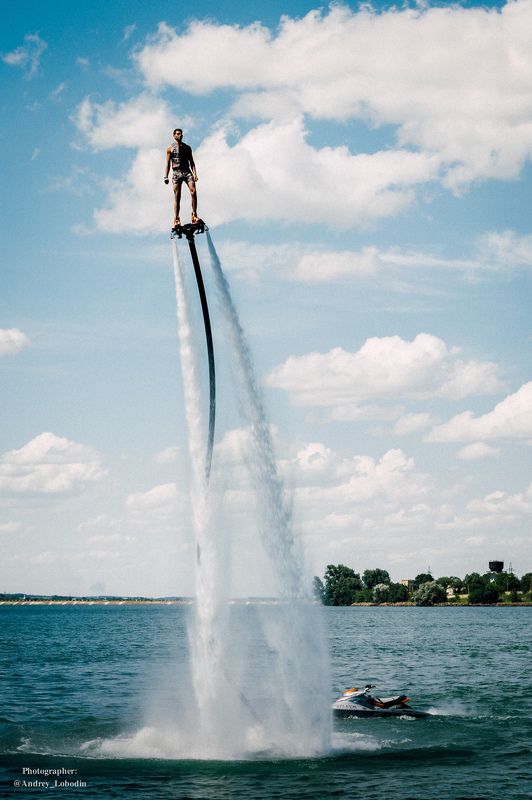 sport, man, color, board, fly board, fly, sky, people, landscape, travel, спорт, цвет, люди, вода, море Акваменphoto preview