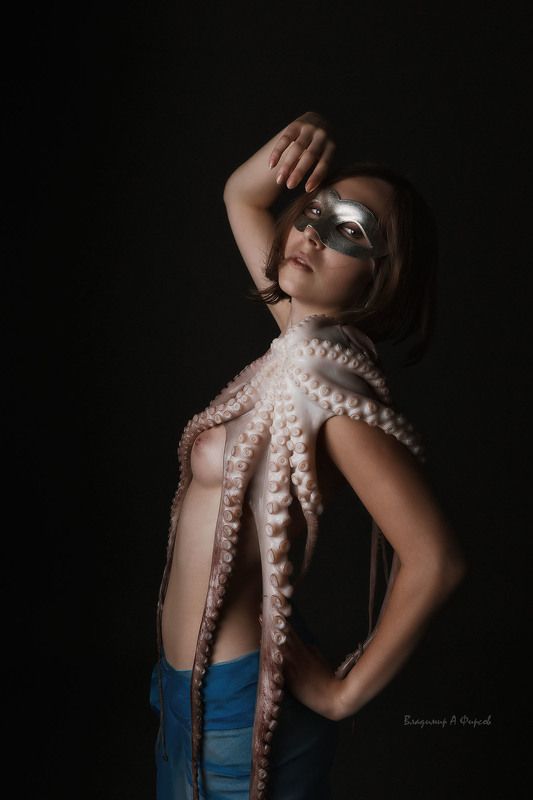 девушка, ню, осьминог, студия, снимаю спрут2 фото превью