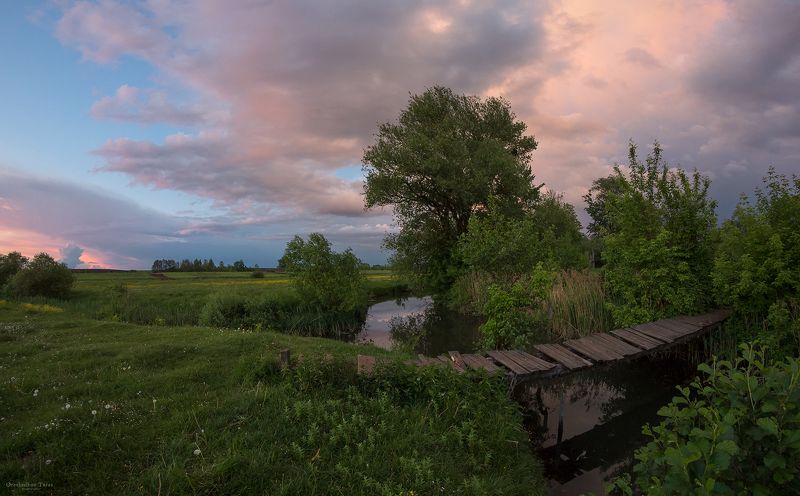 пейзаж,природа,лето,небо,закат,погода,мостик,река ...photo preview