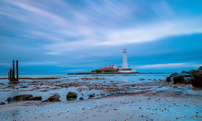 Stunning Sunset over the North Sea. St. Mary\'s Lighthouse. UKphoto preview