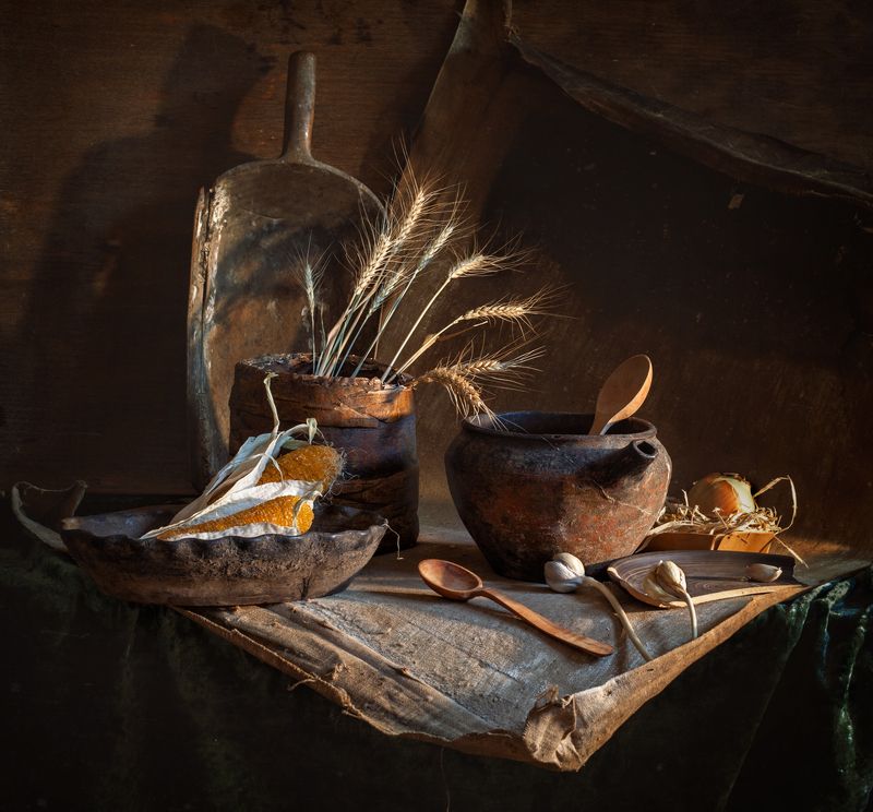 натюрморт,  деревенский натюрморт,still life, кукуруза, евгений корниенко, evgeny kornienko, stilleven Деревенский натюрмортphoto preview