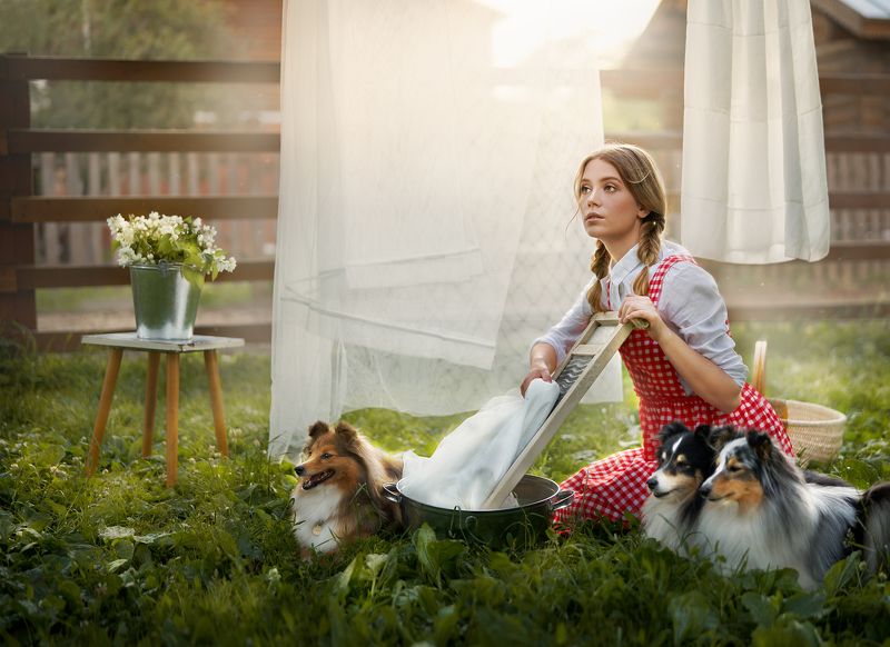 девушка, лето, собака, собаки, портрет, красиво, прачка, деревня Прачкаphoto preview