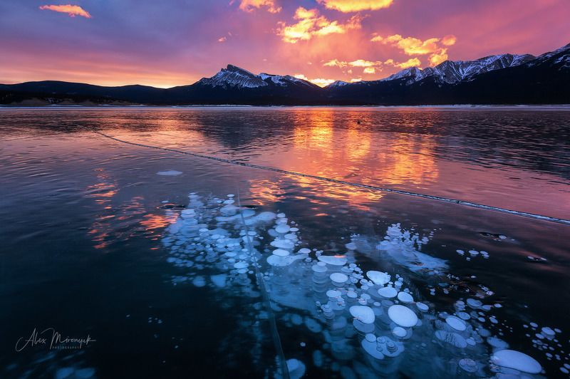 канада, альберта, метан, метанин, пузыри, лед, фото-тур, отражение, зима, снег, лед, горы, озеро, байкал, Горящий ледphoto preview