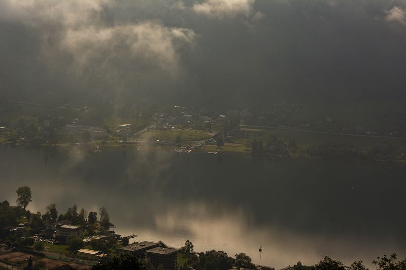 утро, туман, озеро, свет, городок Боденсдорф Поляризованный свет над озеромphoto preview