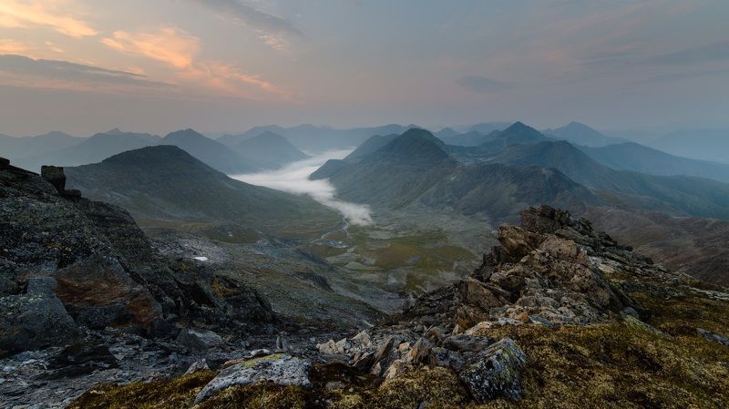 туман, горы, пейзаж, сумерки Туман в долинеphoto preview