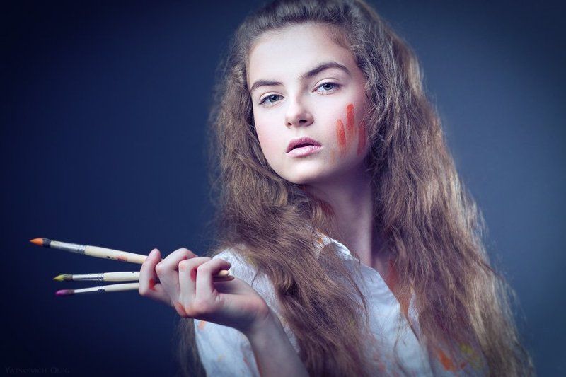 портрет, девушка, студия, анастасия, кисти, краски ***photo preview