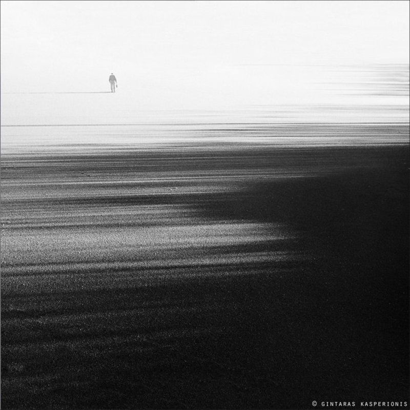 bw, b&w, landscape, ice, lake, winter, lithuania, man, alone, light, shadows, square Lifesphoto preview