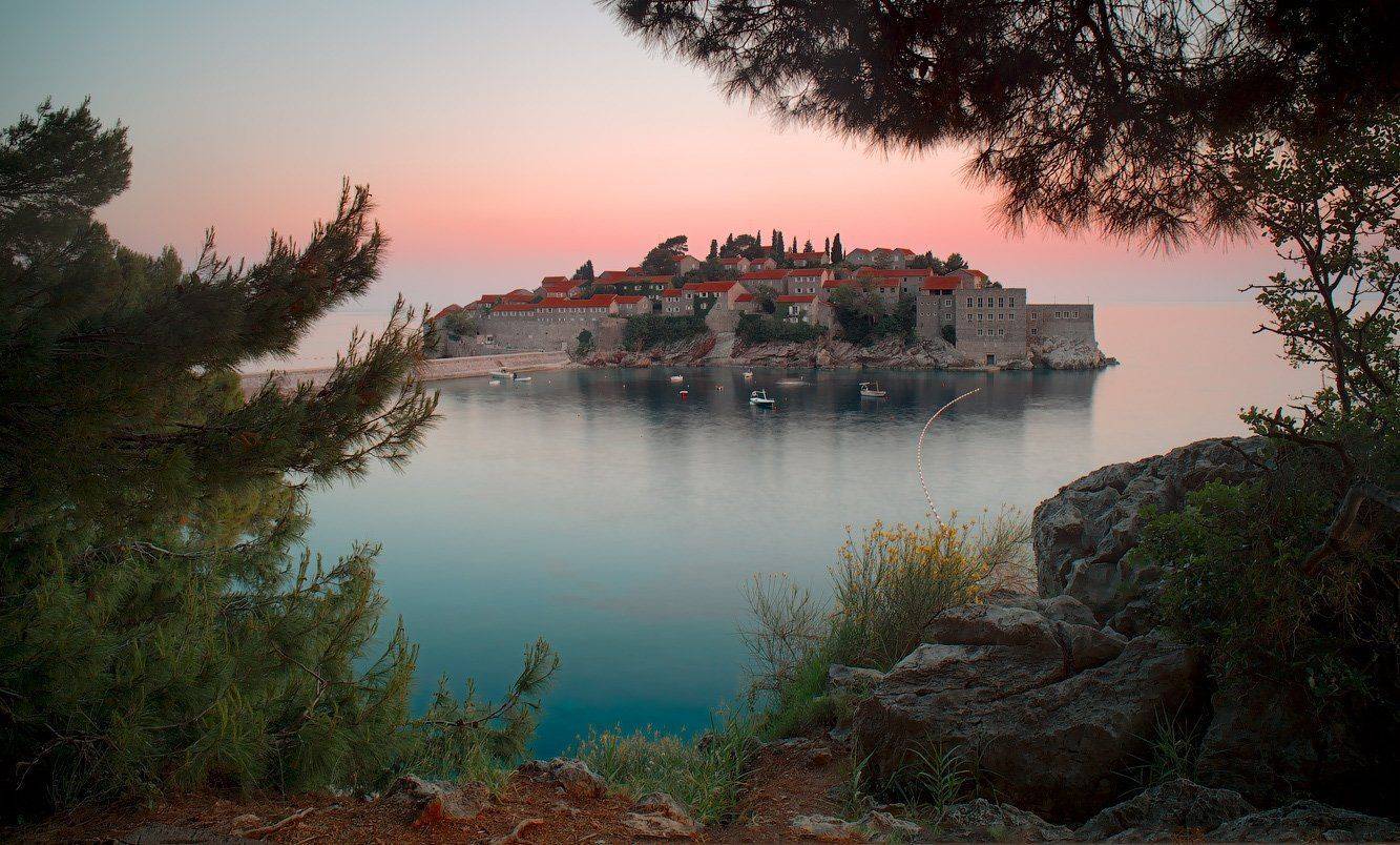 святой стефан, черногория, закат, море, Alexander Martynov