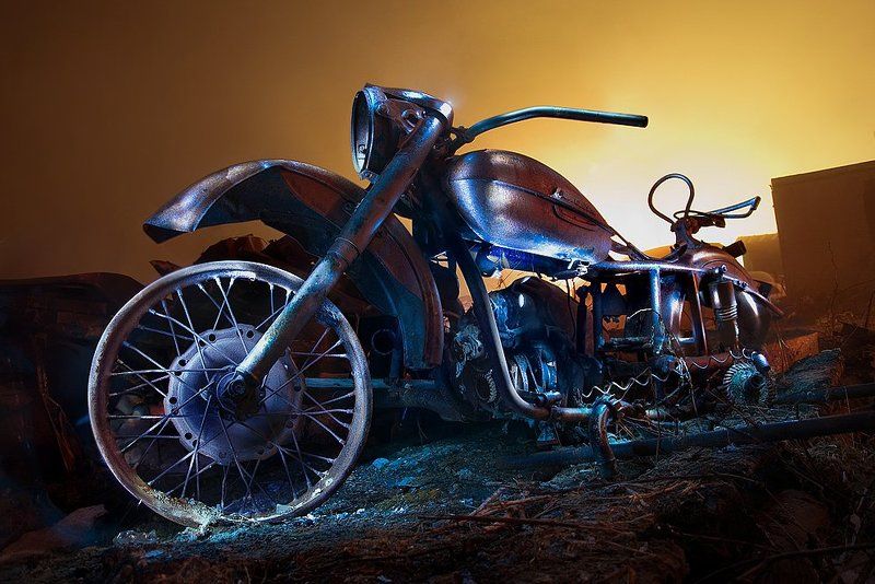 мотоцикл, световая, кисть, урал, ночь \