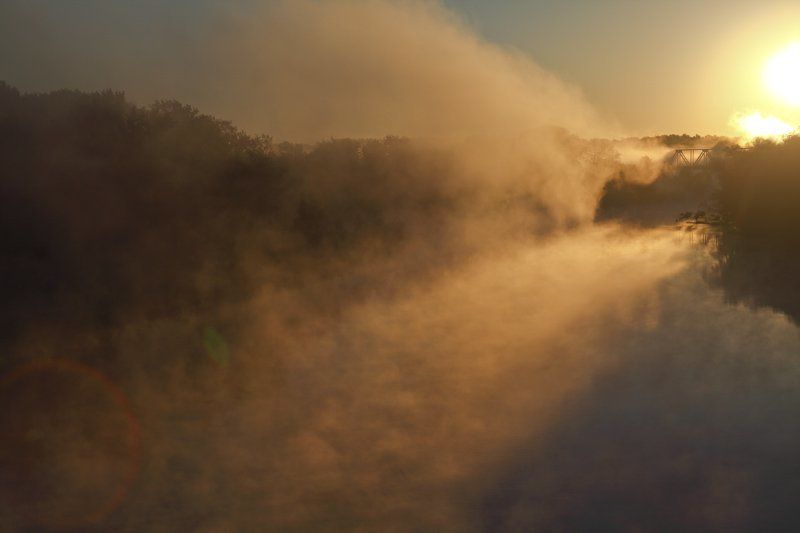 природа, пейзаж, рассвет, вода, река, туман Рассвет над ...photo preview