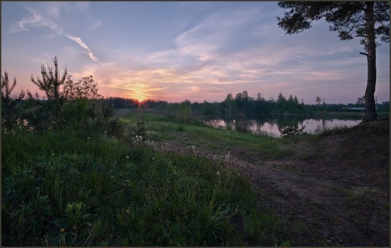 рассвет, озеро, лес photo preview