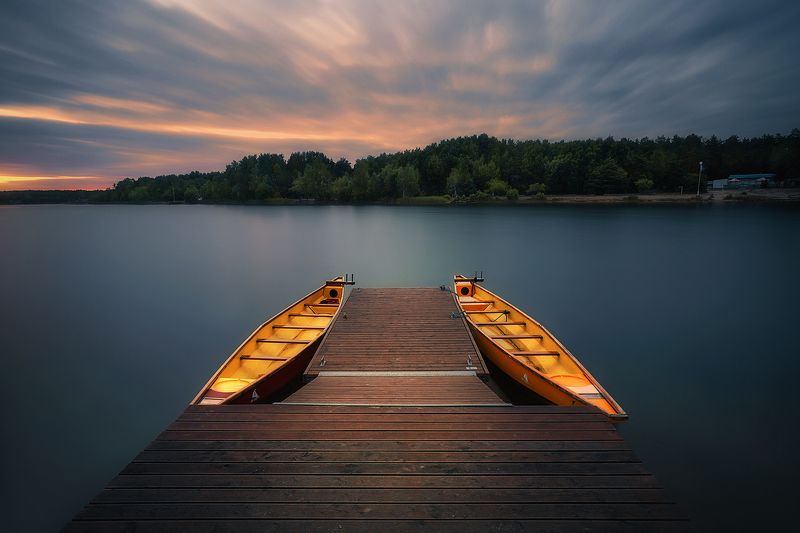 lake, long exposure, sunset, sunrise, clouds, colors, boats, boat, pier Sunset over lakephoto preview