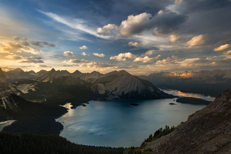 kananaskis, lake, sunset, mountains, canada Закат над озеромphoto preview