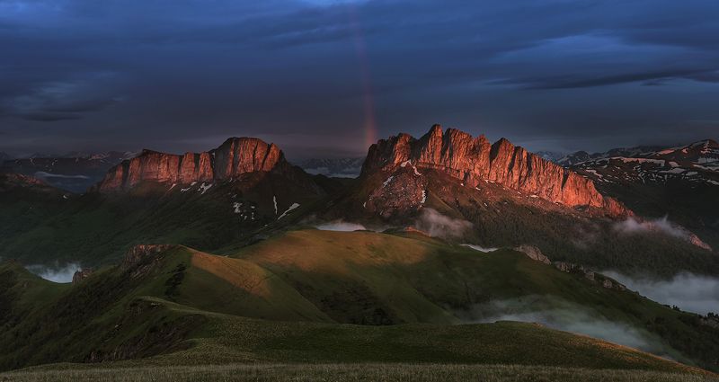 закат, большой тхач, малый тхач, асбестная, горы, пейзаж, рассвет, кавказ, адыгея, радуга, ачешбоки, Радуга на закатеphoto preview