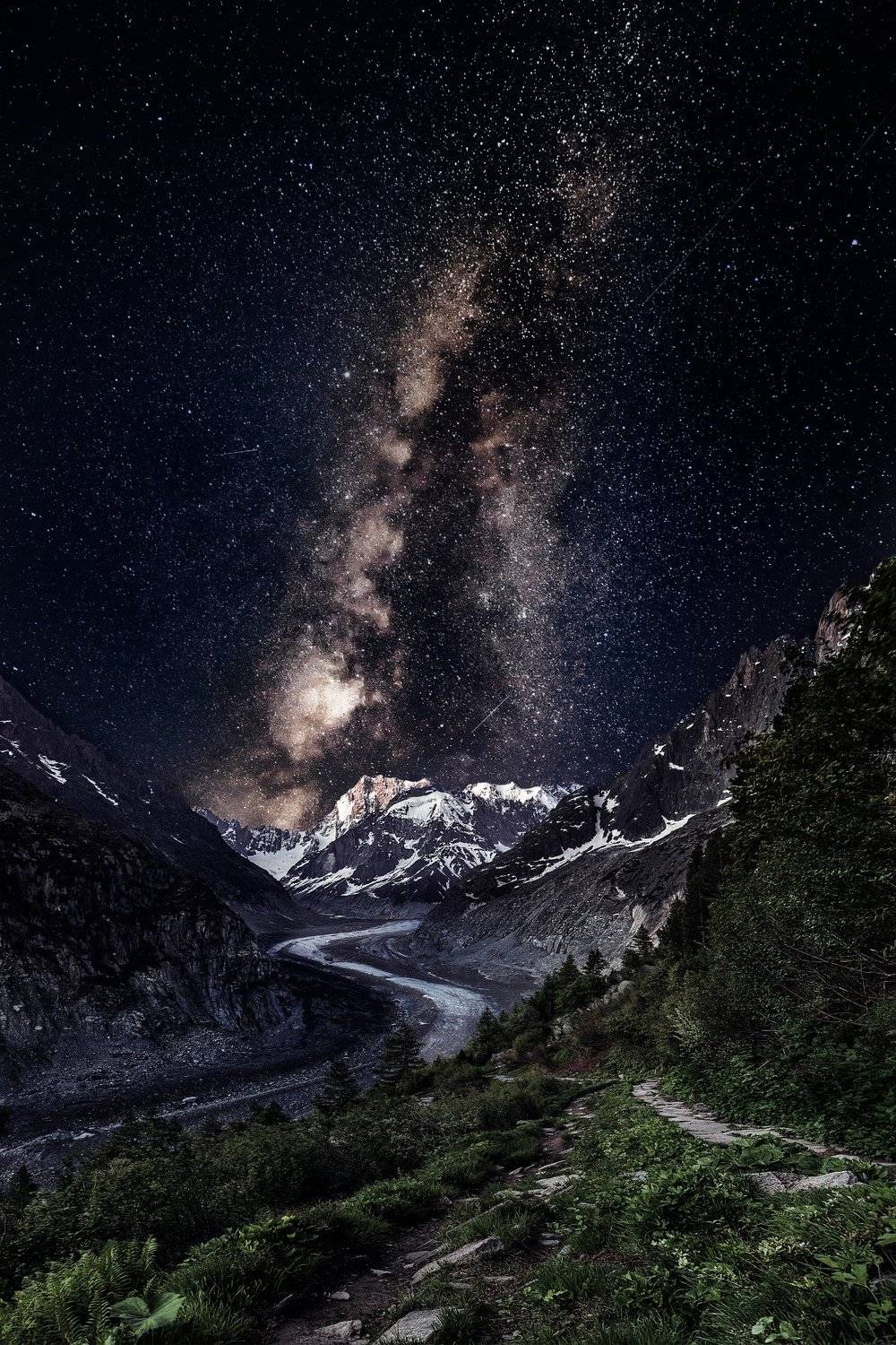 France,Mer De glace,mountains,stars,glacier,night,trees,travel,chamonix, Felix Ostapenko