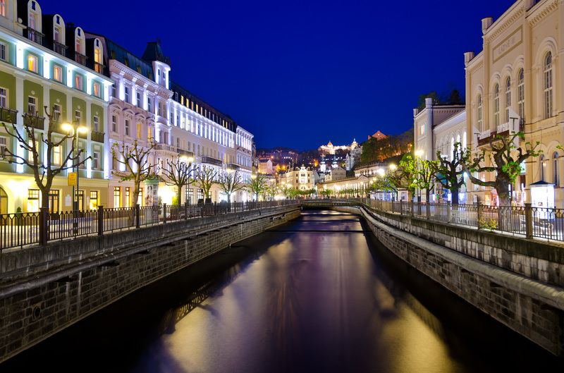 ночь, город, архитектура, улицы, туризм, европа, чехия, cityscape, night Карловы Варыphoto preview