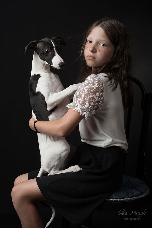 портрет, девочка, собака, уиппет, portrait, girl ,dog ,dogs, whippet, puppy photo preview