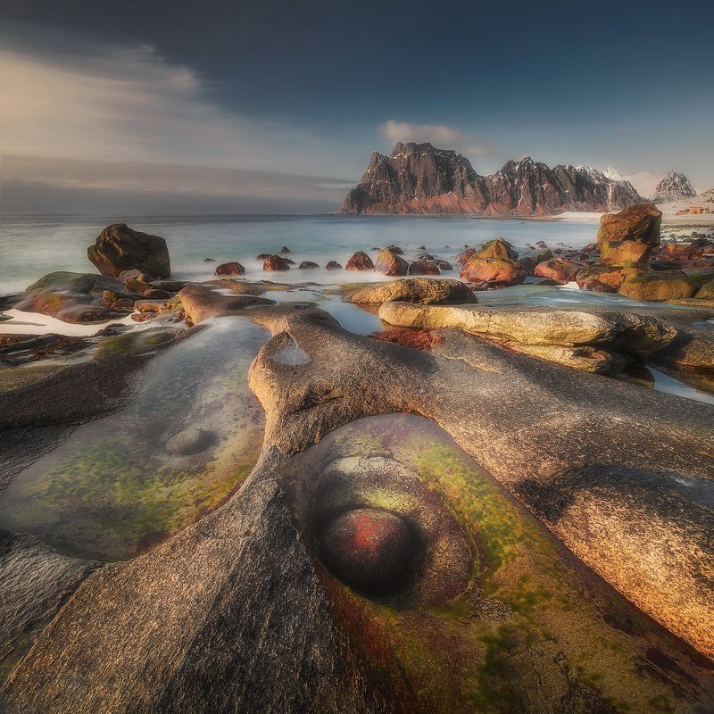 lofoten, islands, Norway, norwegian, utakleiv beach, arctic, sea, nordic, scandinavian, tradition, notrh, fish, island, winter, snow, mountains Utakleiv beach norwayphoto preview