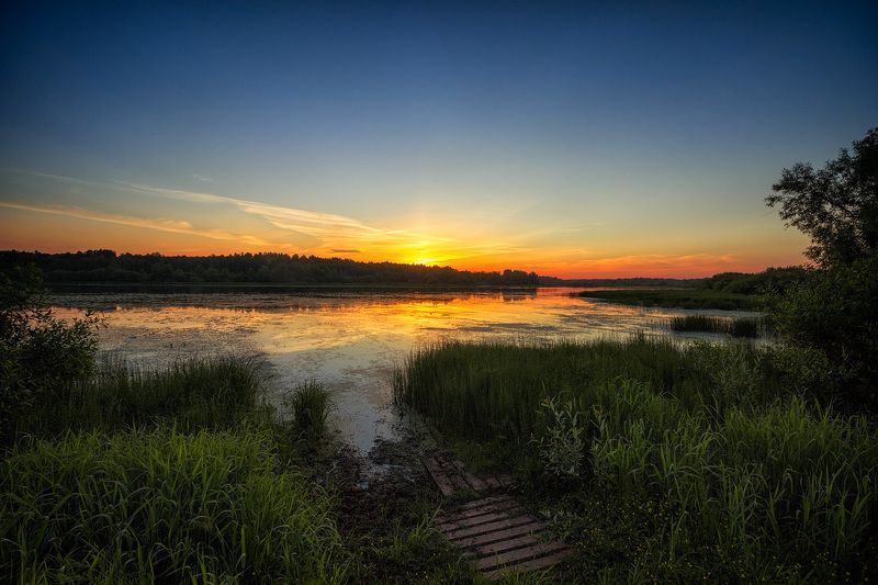 закат, осень, река, небо, облака, отражение, солнце Теплые закатыphoto preview