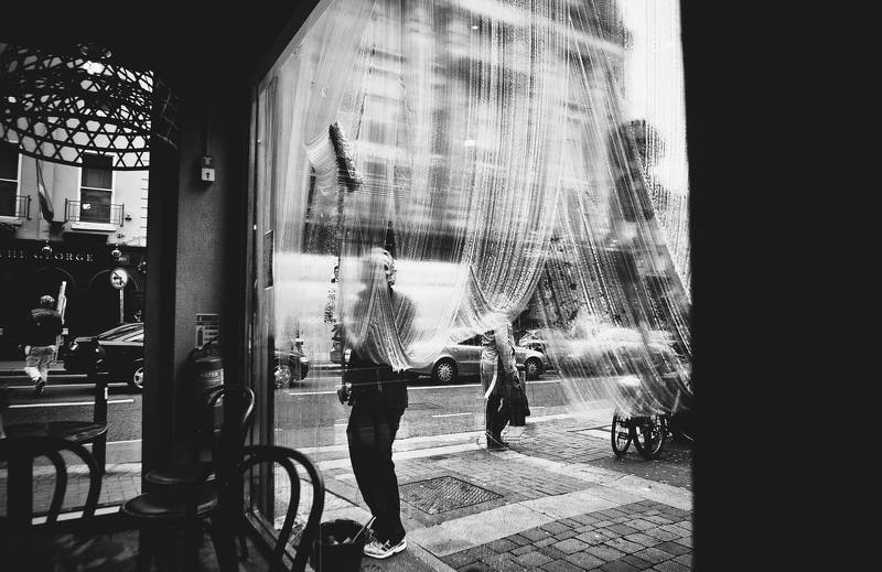 city, coffee, employer, black and white, shadows, light, window, lines Curtainphoto preview