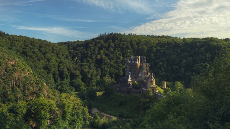 пейзаж, панорама, замок, архитектура, природа, лес, Германия, закат, свет, средневековье Medievalphoto preview