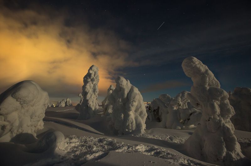 ночь,снежные фигуры,кольский полуостров,кандалакша,снежная сказка,заполярье, сопки  фото превью