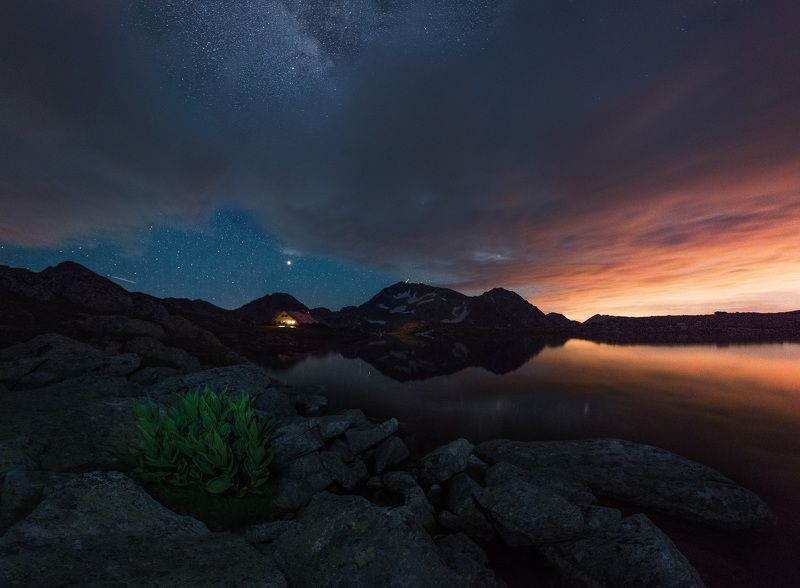 night, landscape, star, cloud, sky, light, rock High in the mountainphoto preview