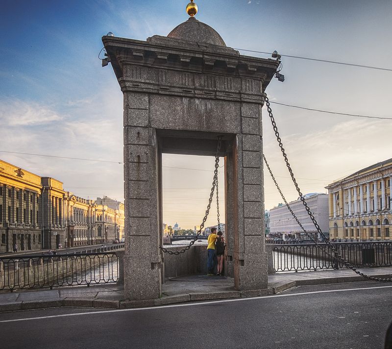 город, питер, стрит, мост, лето, закат, двое, река, небо, солнце Город. Лето.Двое.photo preview