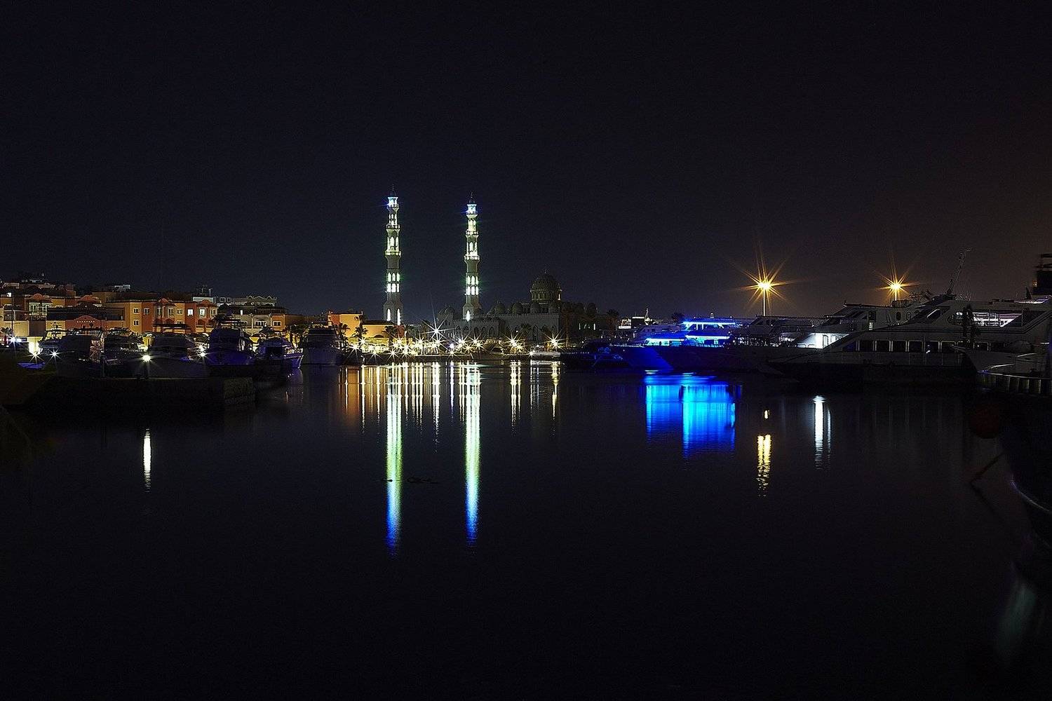 Ночной порт. Автор: Оксана Каменская night, marina, mosque, Оксана Каменская