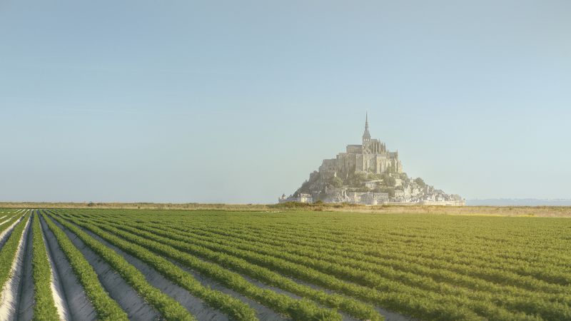 пейзаж, природа, архитектура, рассвет, свет, лето, замок, аббатство, панорама, Европа, Франция Part of the Pastphoto preview